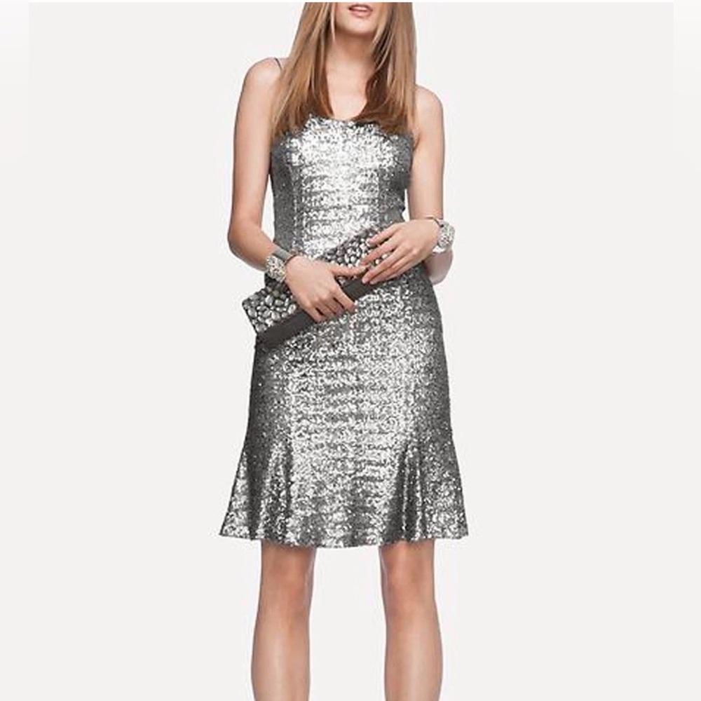 Banana Republic L’Wren Scott Sequin Dress Silver Cocktail Party Mini size 2